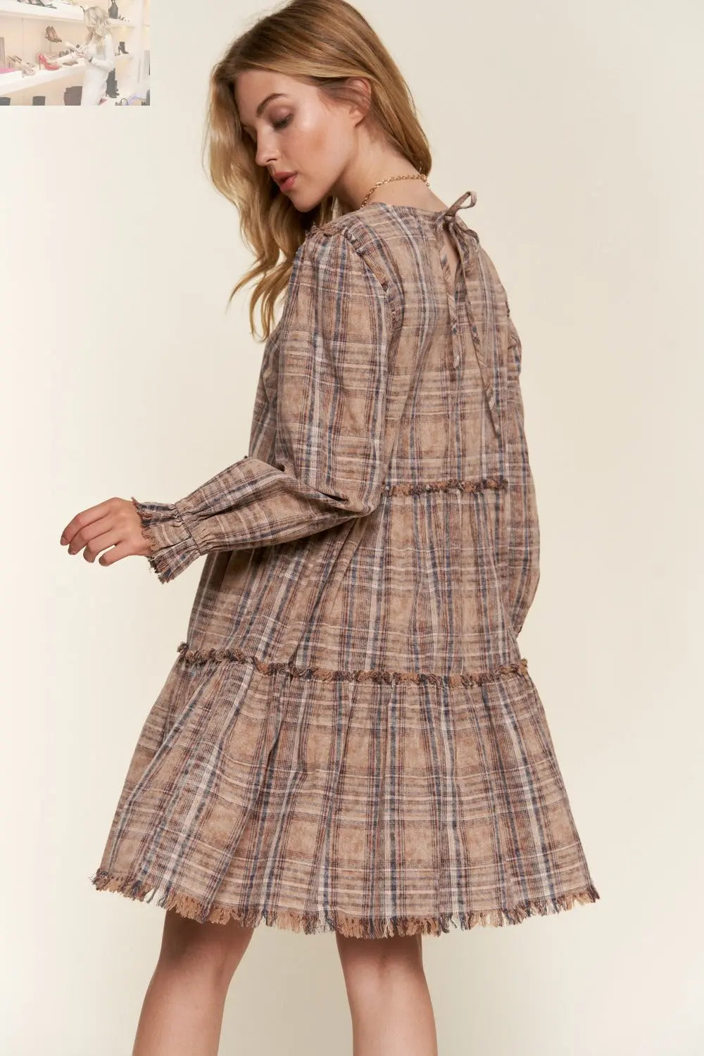 And The Why Full Size Washed Frayed Tiered Plaid Dress