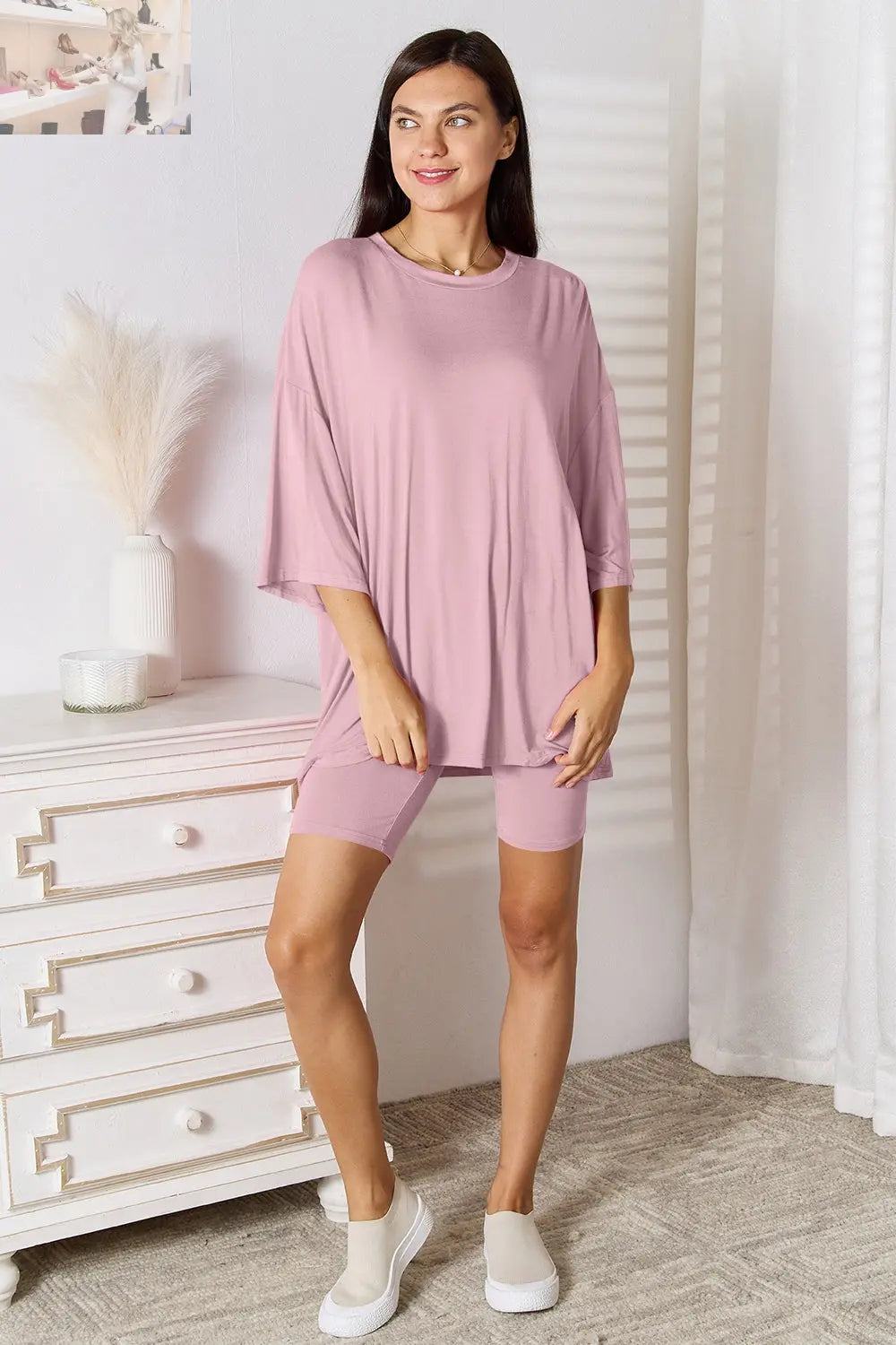 Basic Bae Full Size Soft Rayon Three-Quarter Sleeve Top and Shorts Set