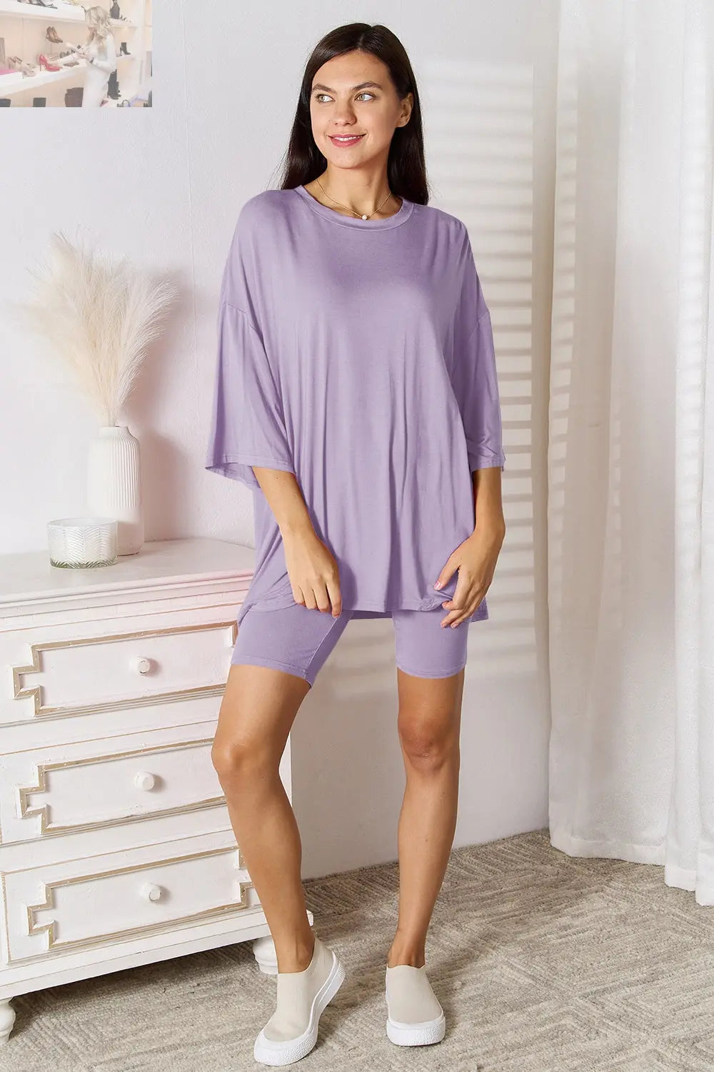 Basic Bae Full Size Soft Rayon Three-Quarter Sleeve Top and Shorts Set