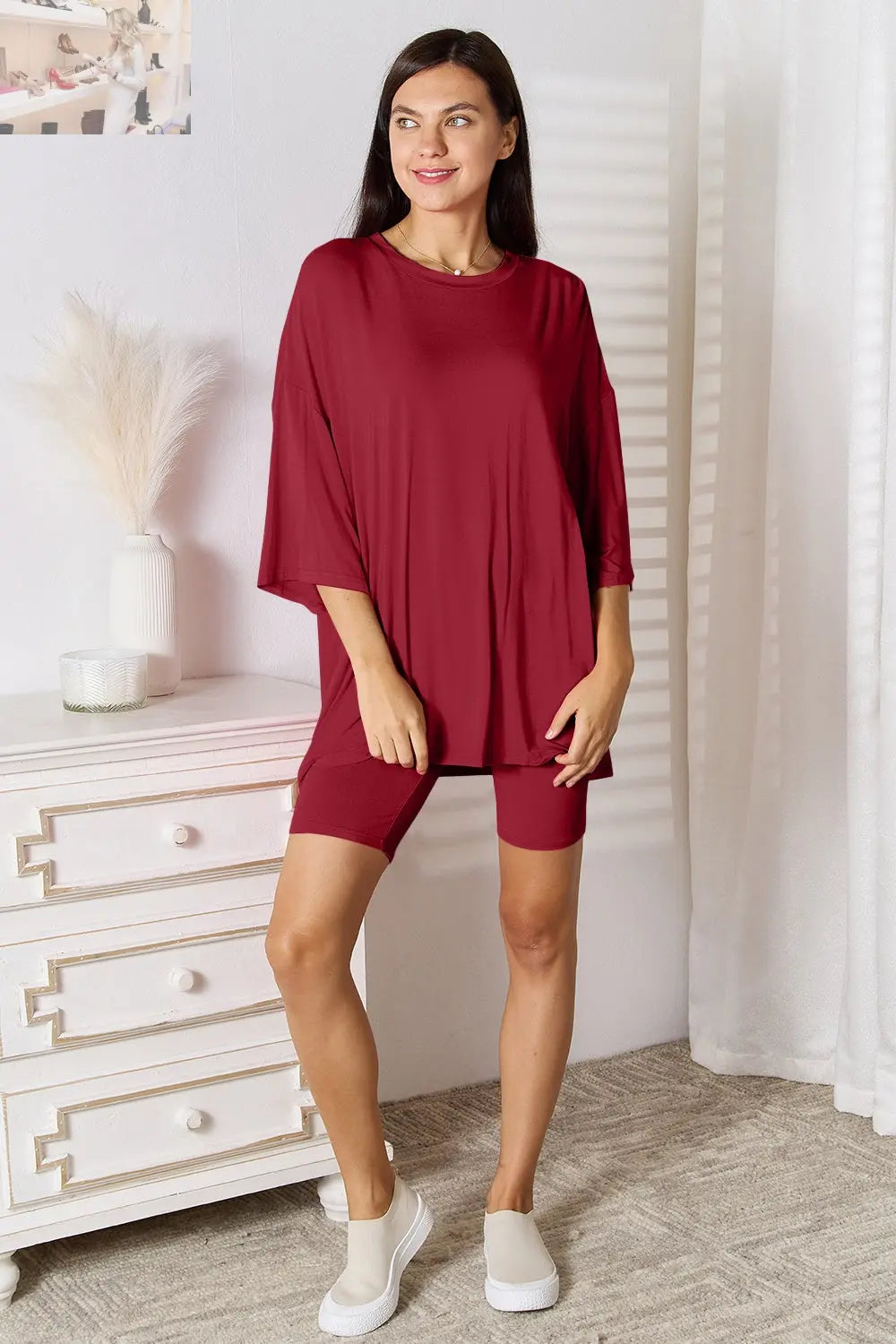 Basic Bae Full Size Soft Rayon Three-Quarter Sleeve Top and Shorts Set