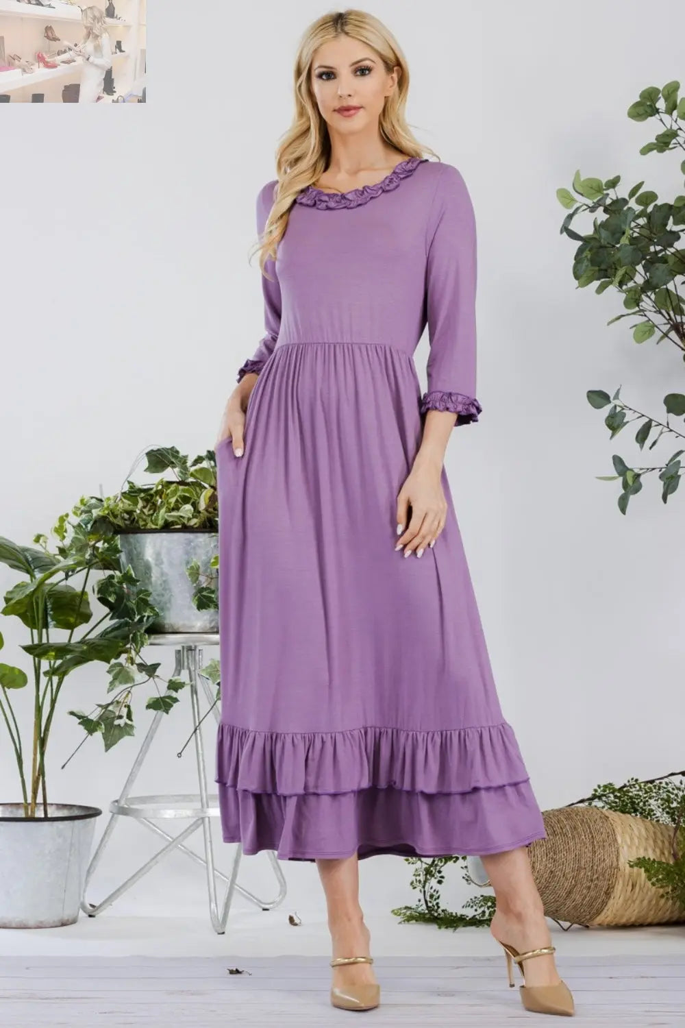 Celeste Full Size Layered Ruffle Hem Dress with Pockets