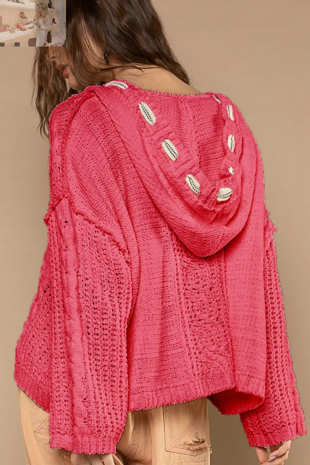 POL Cable Knit Hooded Chenille Sweater
