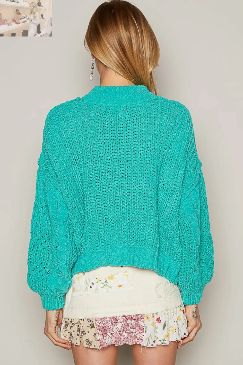 POL Mock Neck Cable Knit Sweater