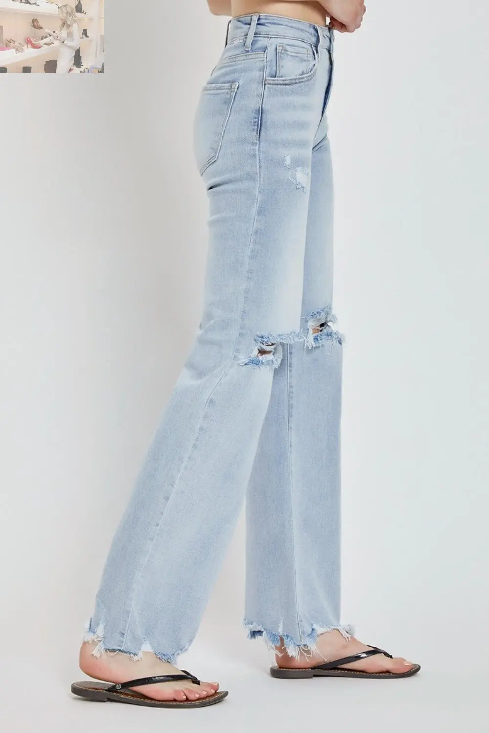 RISEN Full Size High Rise Distressed Wide Leg Jeans
