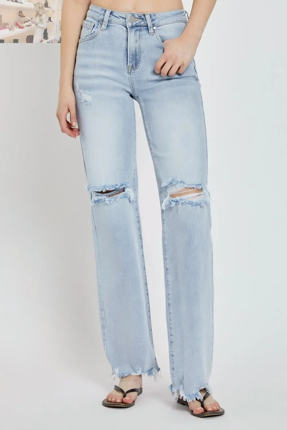 RISEN Full Size High Rise Distressed Wide Leg Jeans