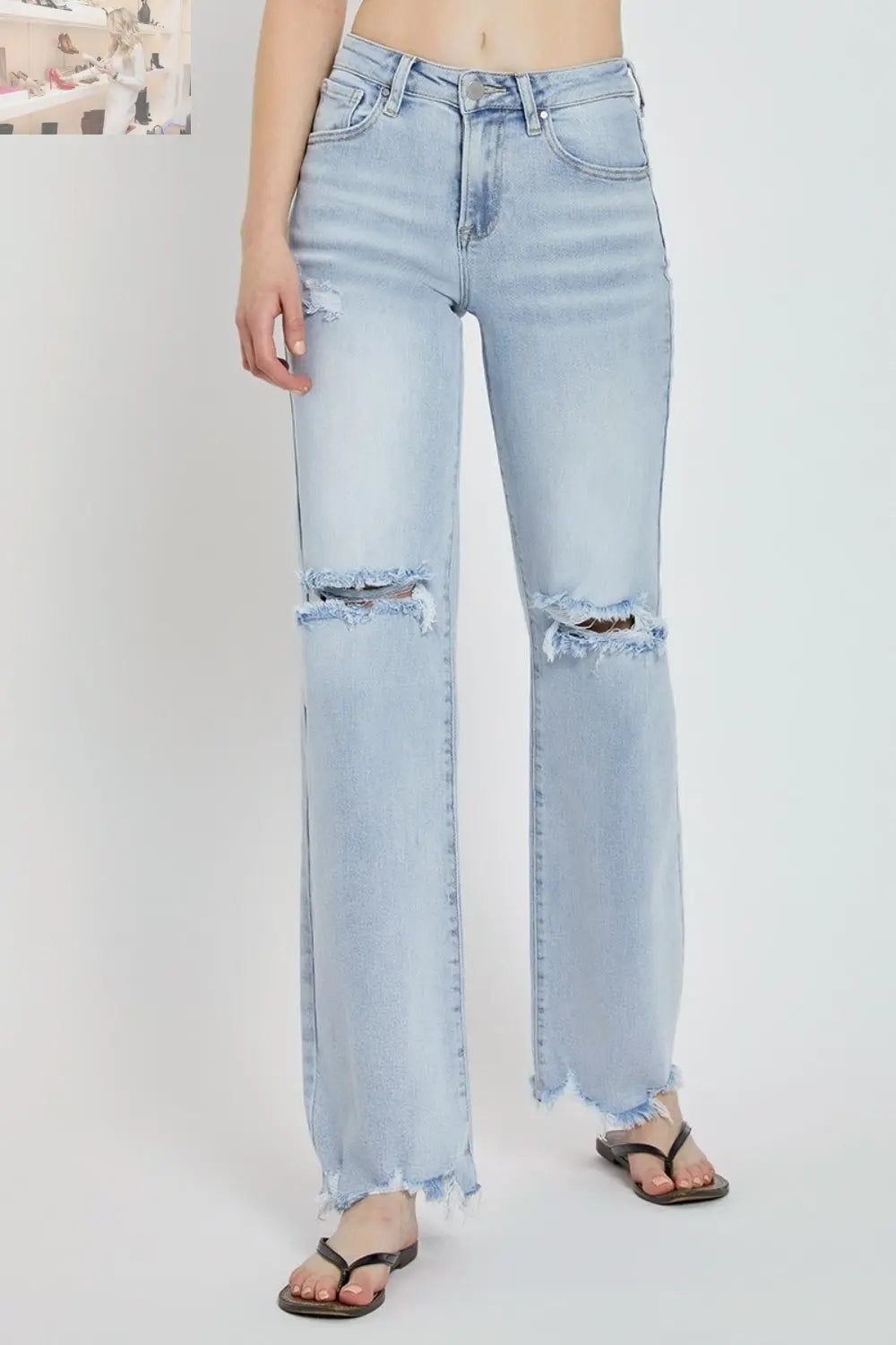 RISEN Full Size High Rise Distressed Wide Leg Jeans