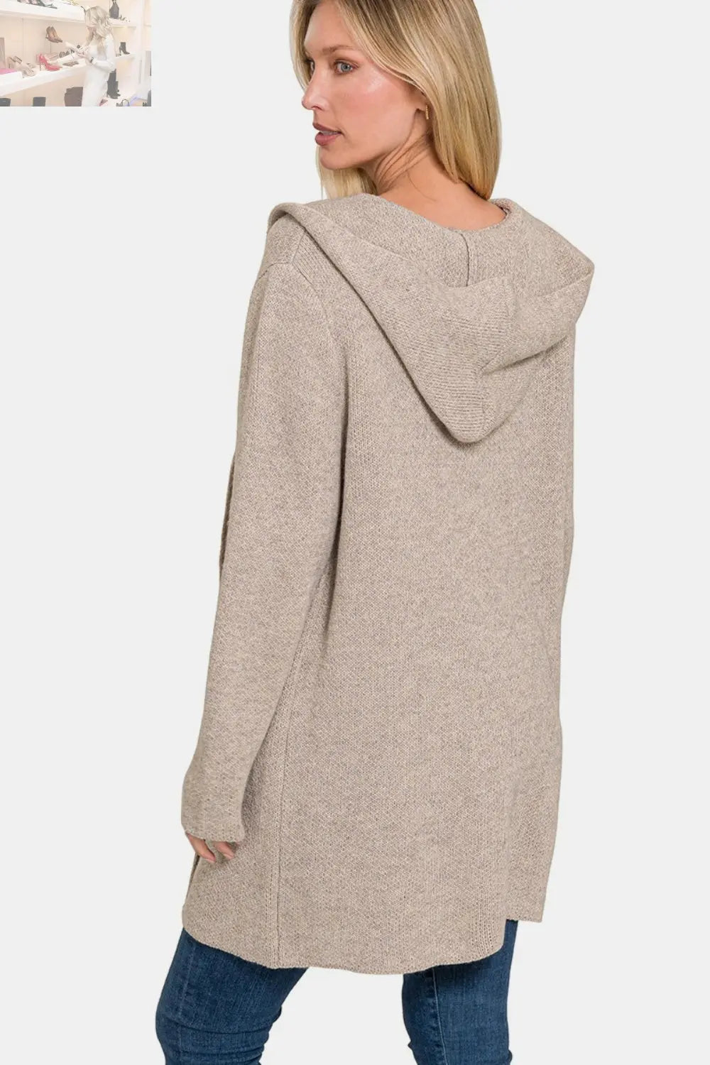 Zenana Hooded Open Front Sweater Cardigan
