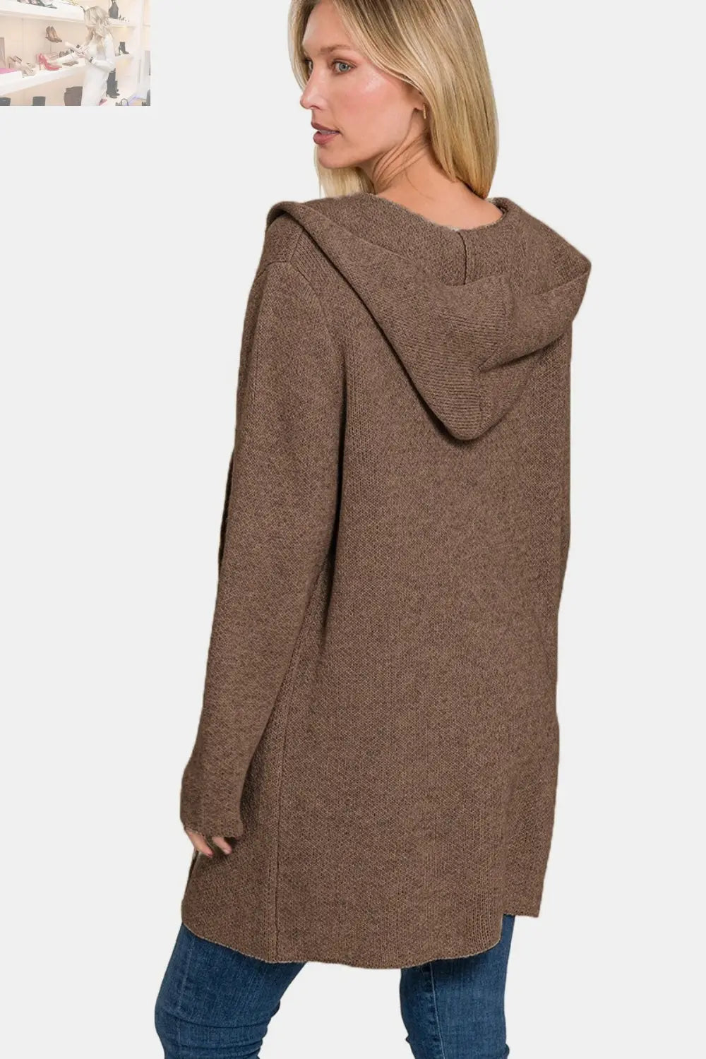 Zenana Hooded Open Front Sweater Cardigan