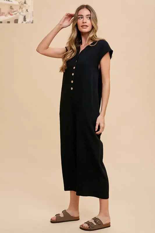 Annie Wear Wide Leg Jumpsuit with Button Detail and Pockets - MegaSuperStar