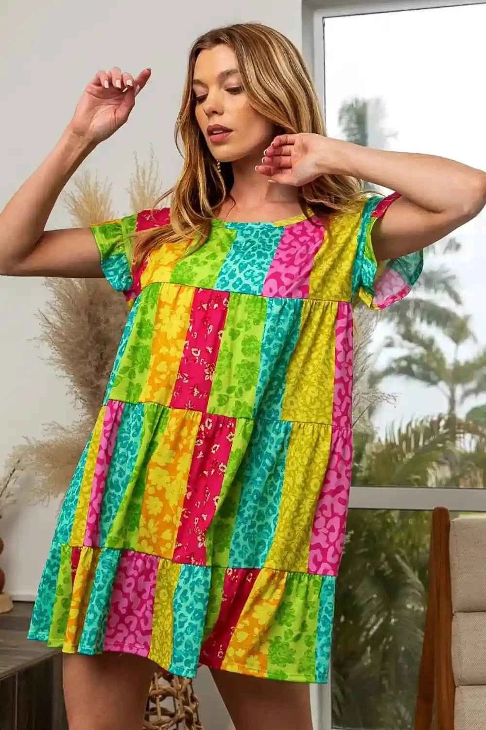 BiBi Leopard Tiered Dress for Effortless Style - MegaSuperStar
