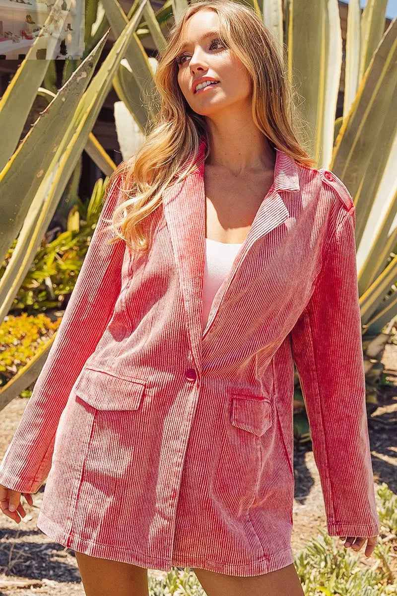BiBi Ribbed Button Up Blazer for Effortless Style and Comfort - MegaSuperStar