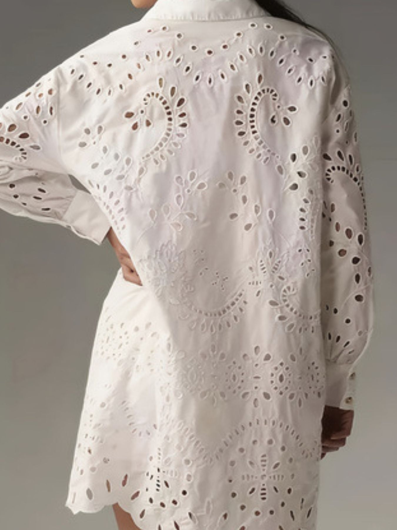 Eyelet Button Up Longline Shirt - MegaSuperStar