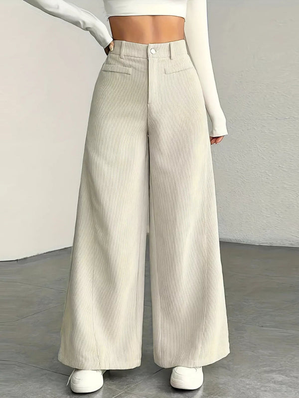 High Waist Corduroy Wide Leg Pants - Vintage Charm
