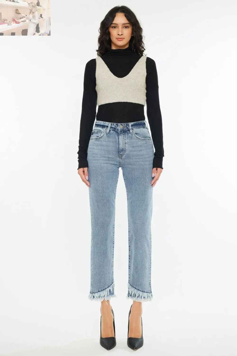 Kancan High Rise Straight Jeans with Raw Hem for Trendy Style - MegaSuperStar