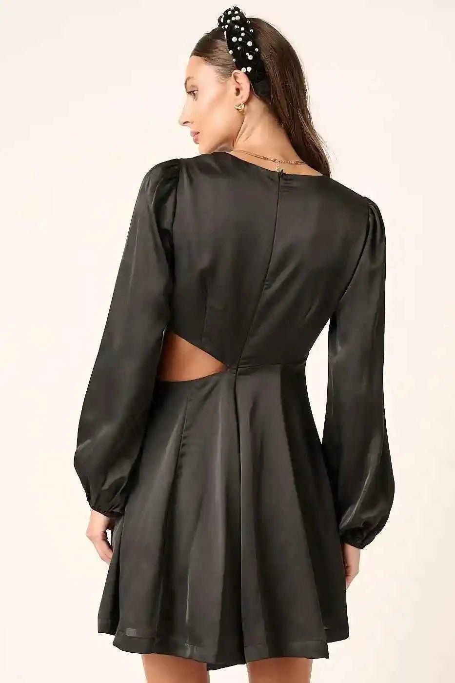 Mittoshop Satin Mini Dress with Side Cutout Detail - MegaSuperStar