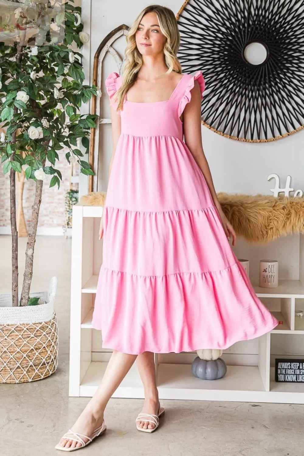 Reborn J Ruffled Midi Dress - Sleeveless Tiered Style for Effortless Elegance - MegaSuperStar
