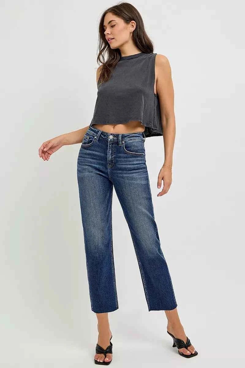 RISEN High Rise Slim Barrel Jeans for Trendy Comfort and Style - MegaSuperStar
