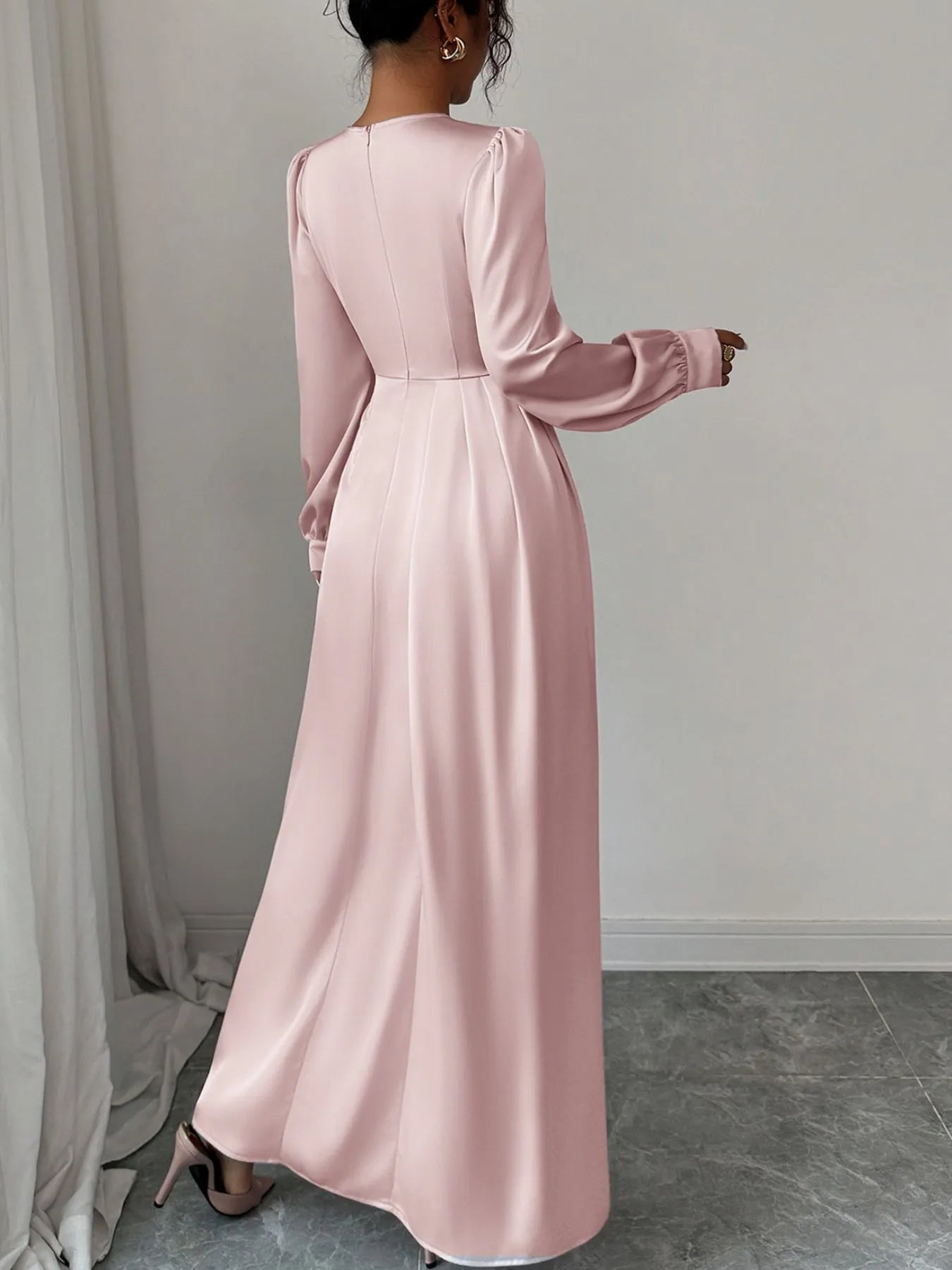 Satin Long Sleeve Maxi Dress - MegaSuperStar