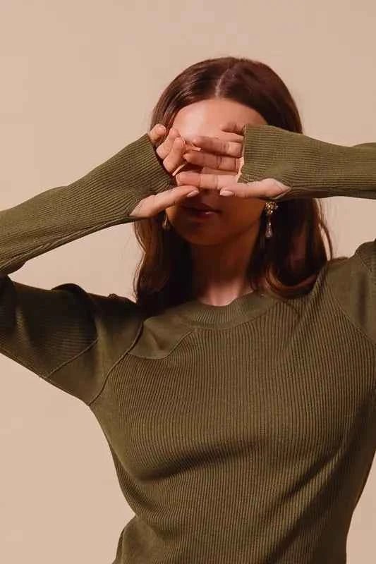 SO ME Rib Knit Top Shoulder Cut Out for Chic Style - MegaSuperStar