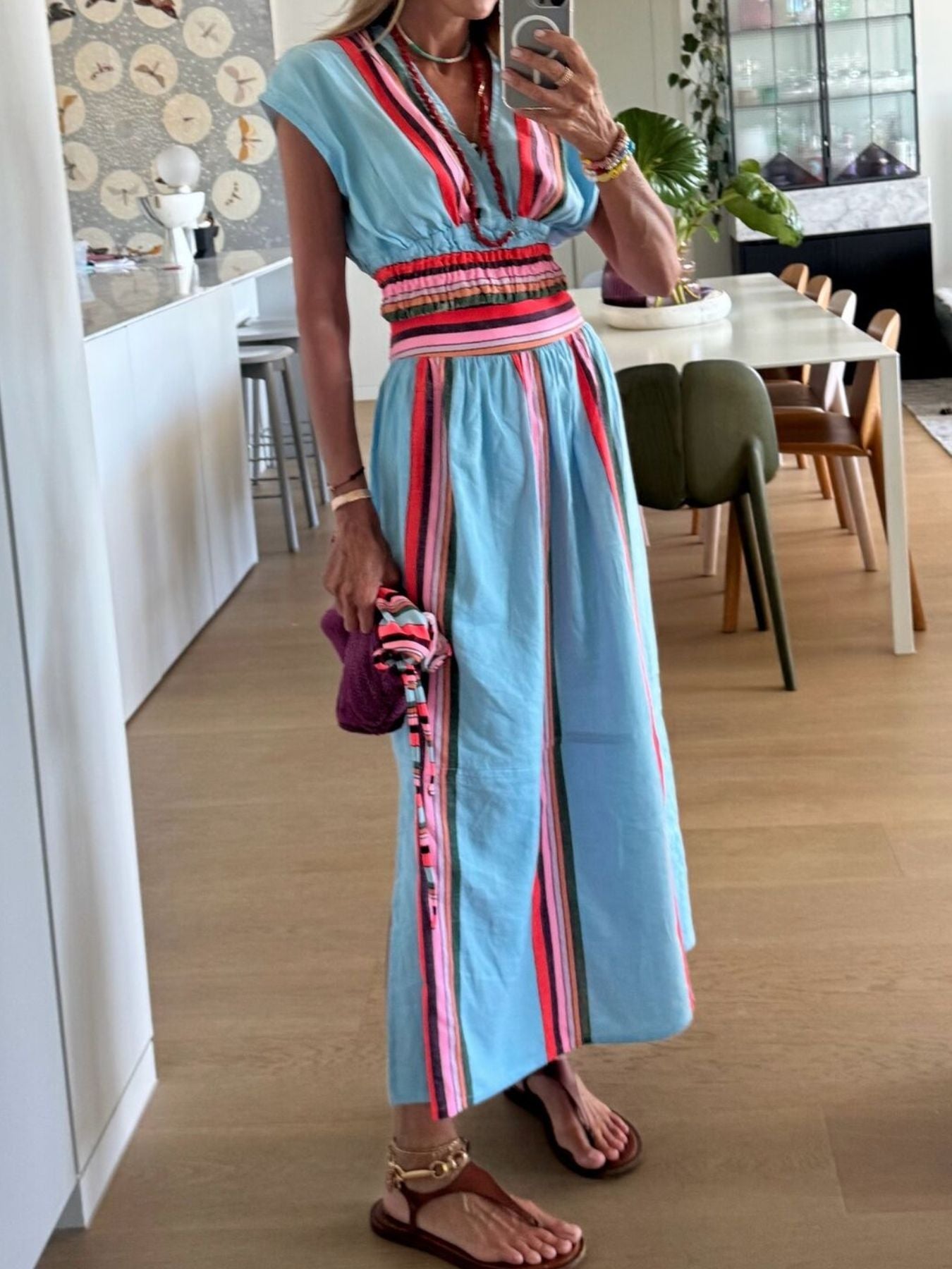 Striped Cap Sleeve Top and Skirt Set - MegaSuperStar