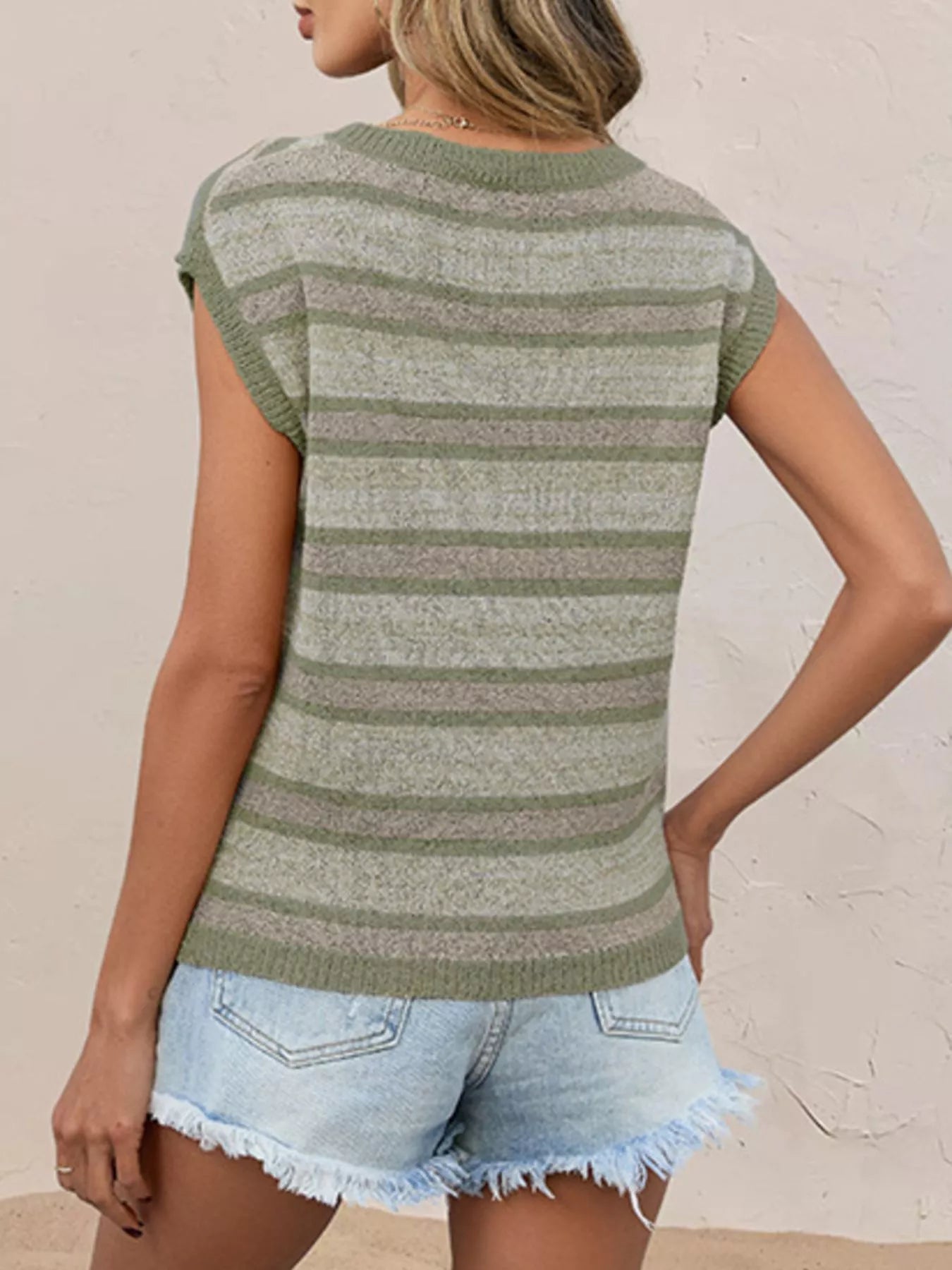 Striped Round Neck Knit Top - MegaSuperStar