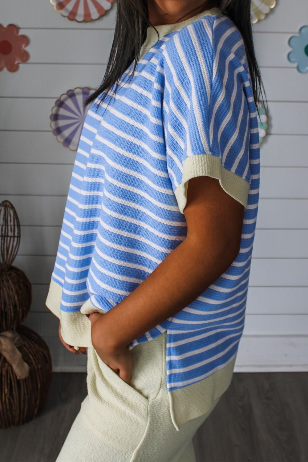 Striped Short Sleeve Casual Top - MegaSuperStar