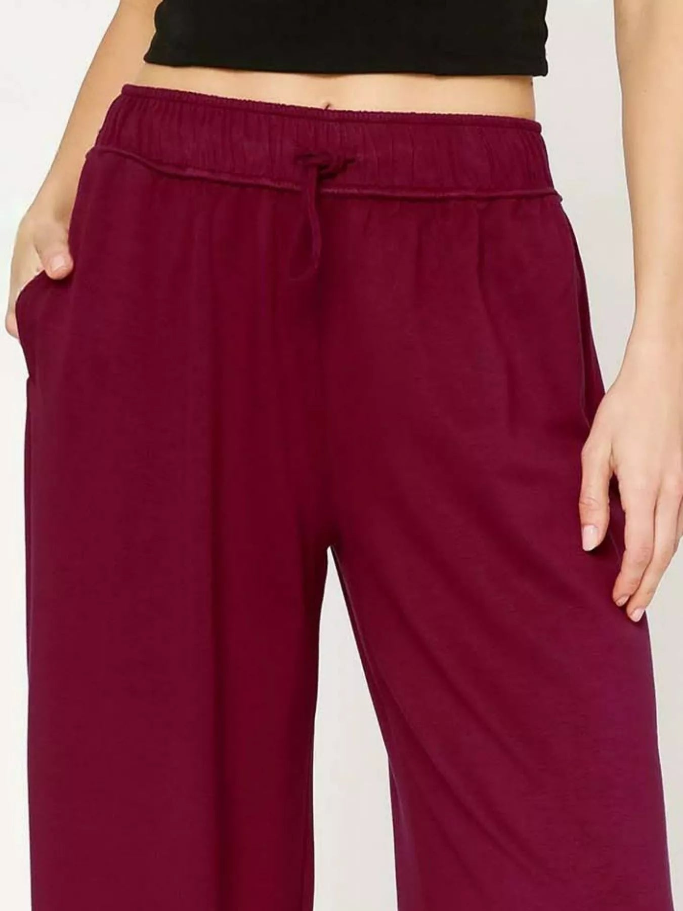 Umgee Elastic Drawstring Waistband Wide Leg Pants - MegaSuperStar