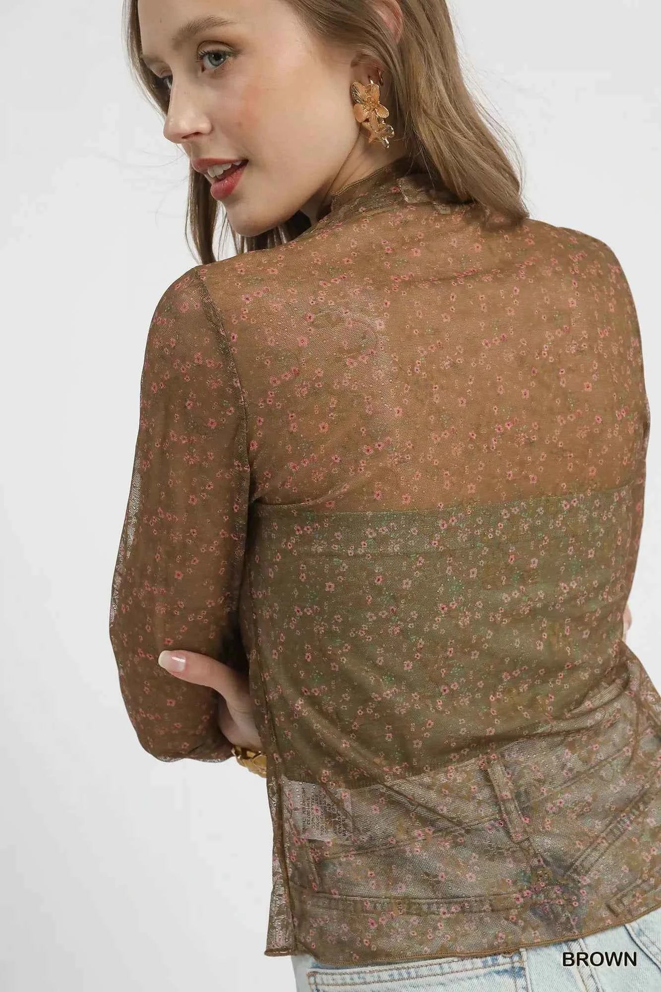 Umgee Lace Mesh Long Sleeve Top - Elegant and Stylish Women's Apparel - MegaSuperStar