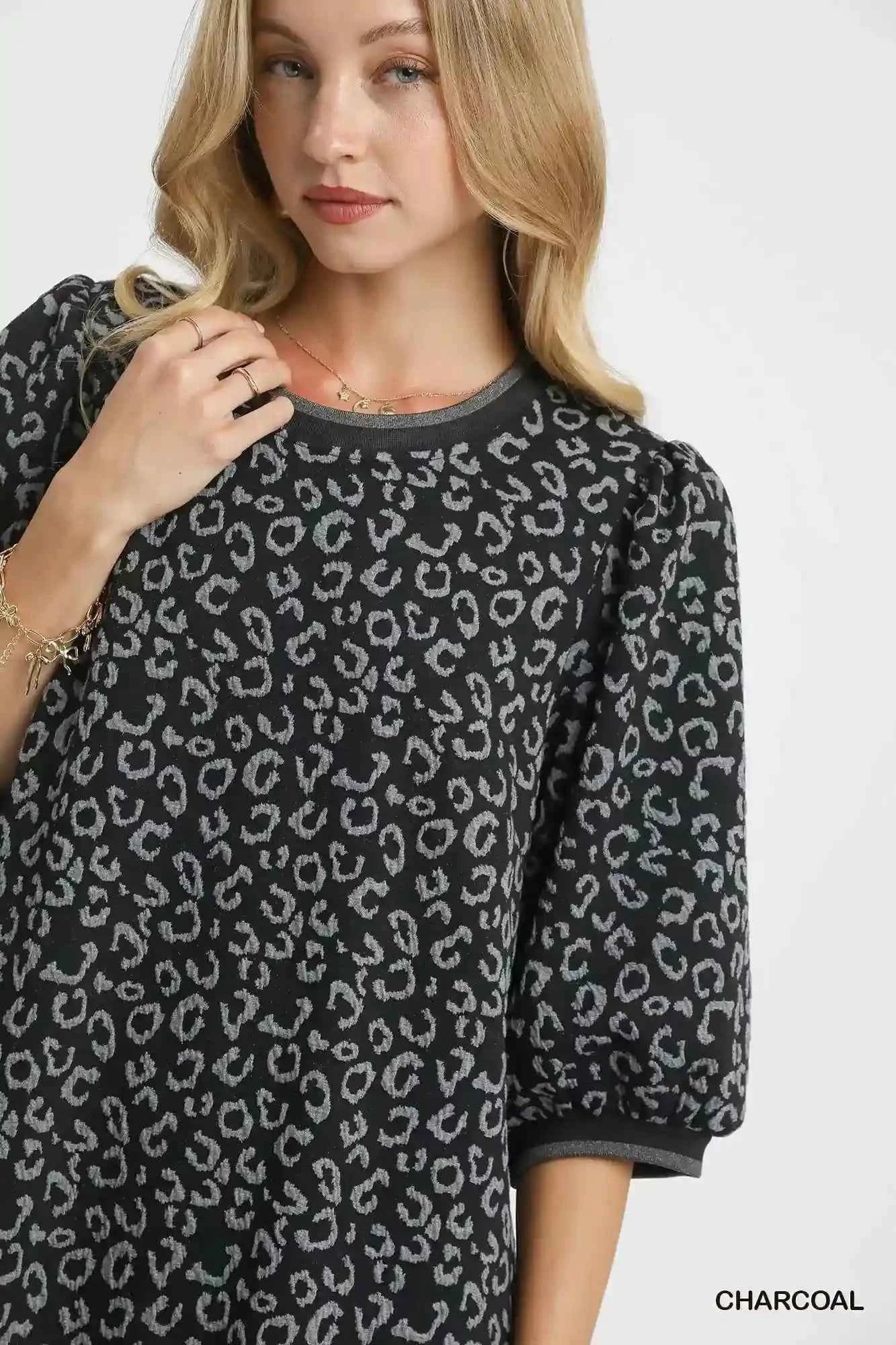 Umgee Leopard Print Jacquard Mini Dress - Stylish and Trendy Umgee Leopard Print Dress - MegaSuperStar