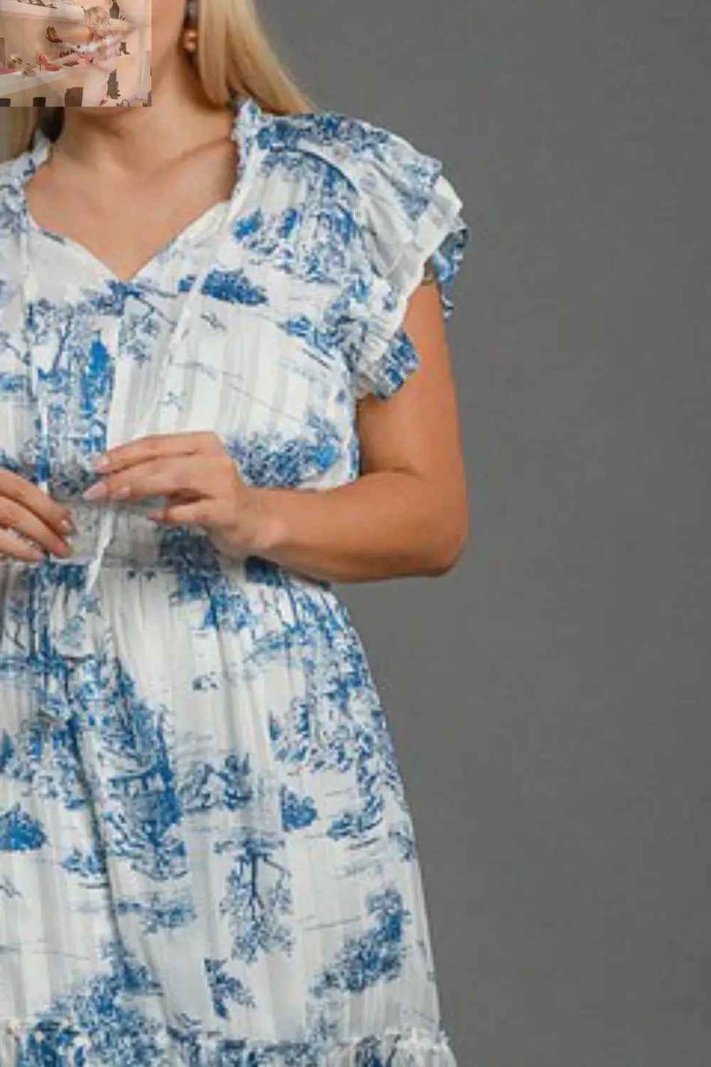 Umgee Plus Size Midi Dress Two Tone Landscape Print for Full Size Fashion - MegaSuperStar