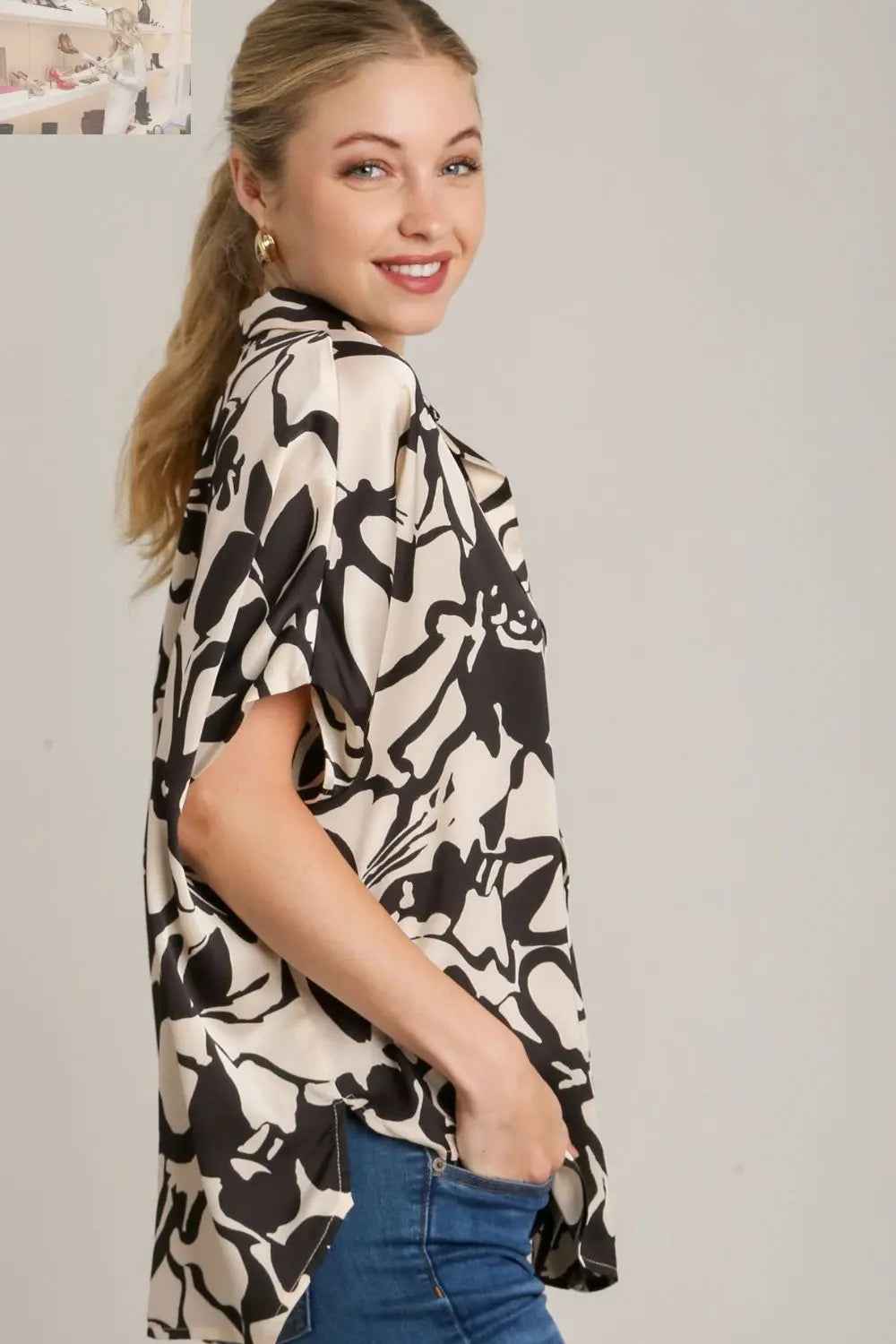 Umgee Plus Size Two Tone Top - Button Down Style with Hidden Plackets for Any Occasion - MegaSuperStar