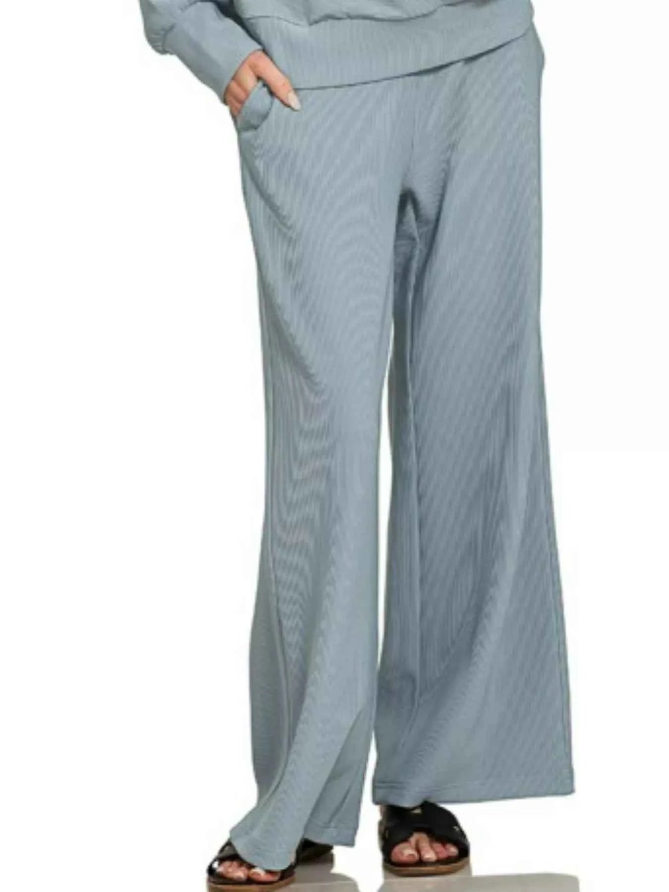 Zenana Ribbed Half Zip Set: High Neck Pullover & Pants Set - MegaSuperStar