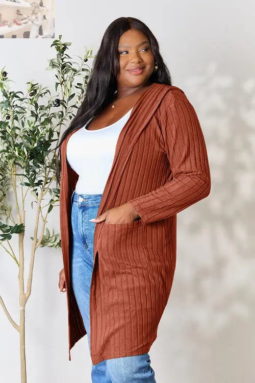 Basic Bae Full Size Ribbed Open Front Long Sleeve Cardigan
