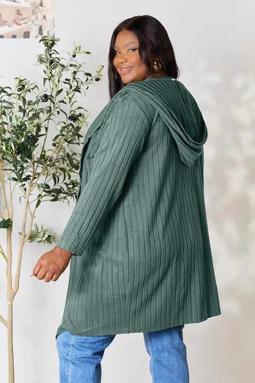 Basic Bae Full Size Ribbed Open Front Long Sleeve Cardigan
