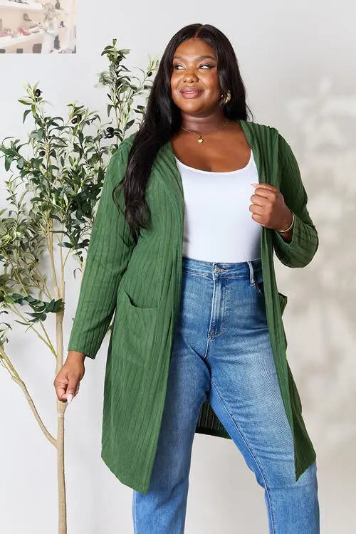 Basic Bae Full Size Ribbed Open Front Long Sleeve Cardigan