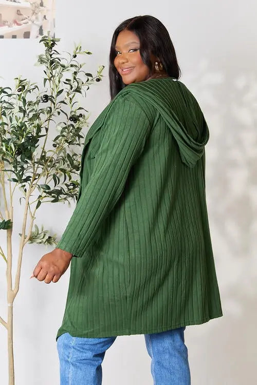 Basic Bae Full Size Ribbed Open Front Long Sleeve Cardigan
