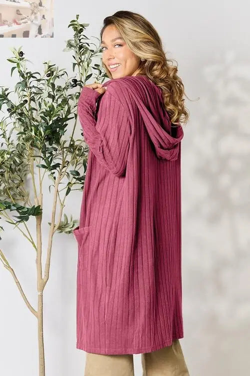 Basic Bae Full Size Ribbed Open Front Long Sleeve Cardigan
