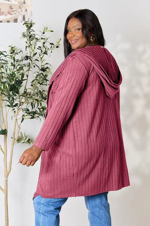 Basic Bae Full Size Ribbed Open Front Long Sleeve Cardigan