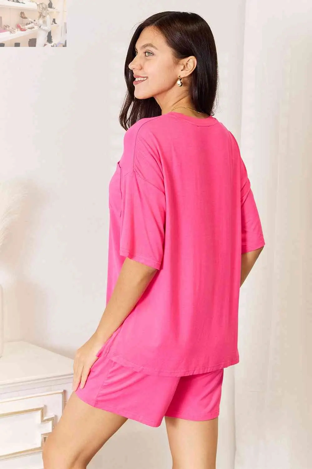 Basic Bae Full Size Soft Rayon Half Sleeve Top and Shorts Set