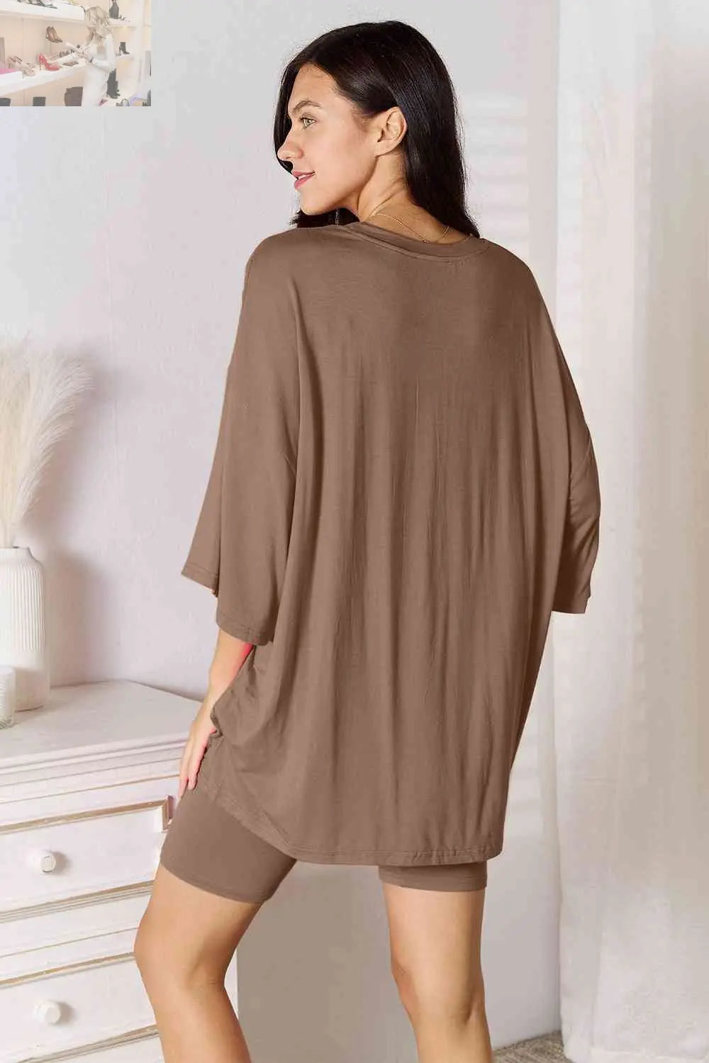 Basic Bae Full Size Soft Rayon Three-Quarter Sleeve Top and Shorts Set