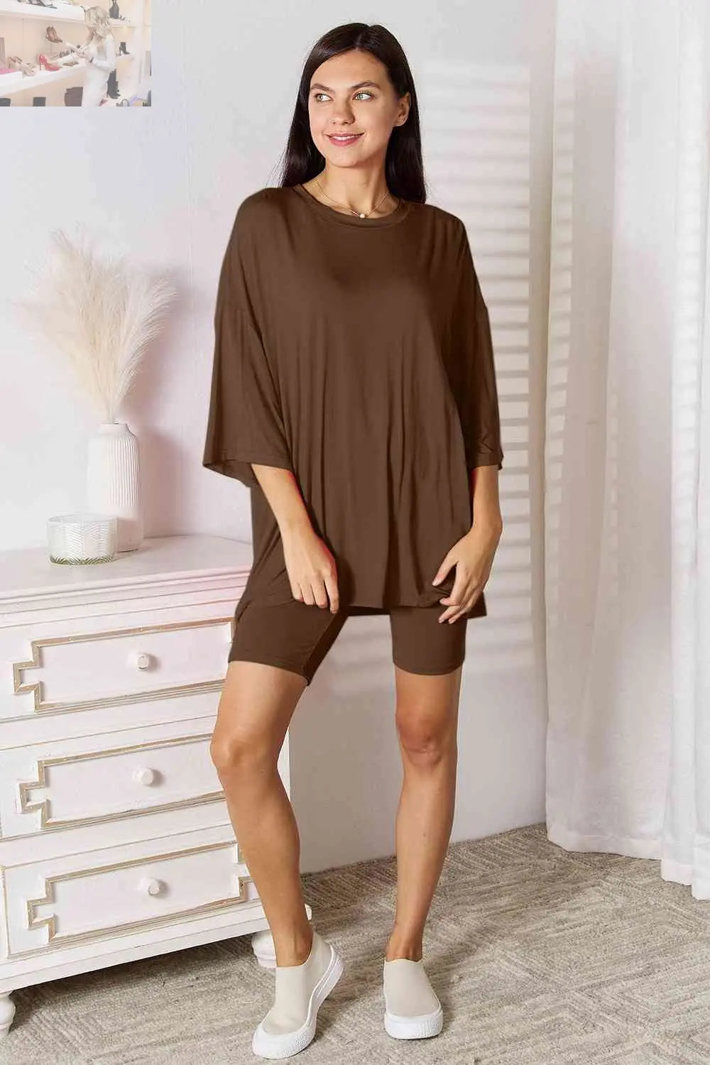 Basic Bae Full Size Soft Rayon Three-Quarter Sleeve Top and Shorts Set