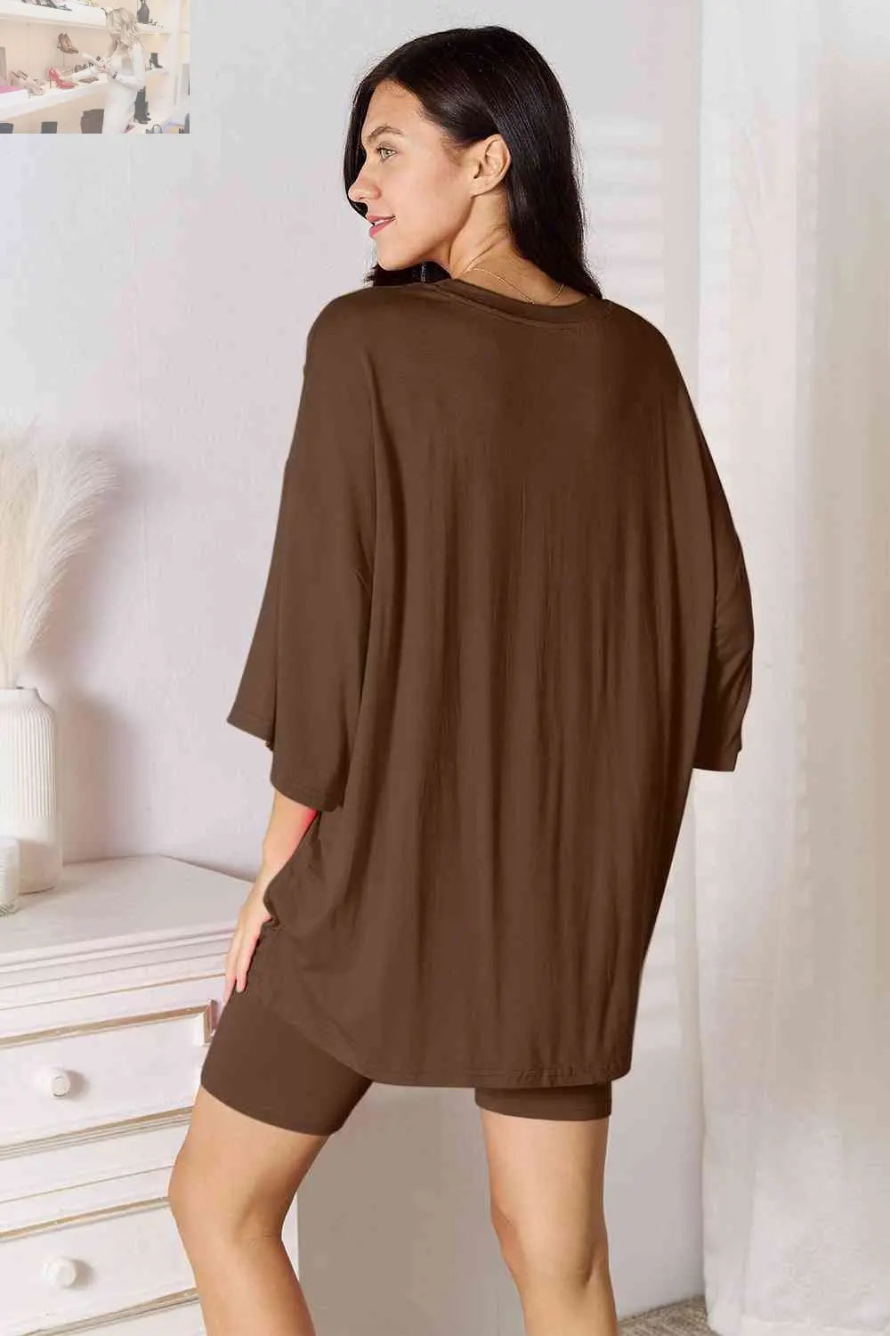 Basic Bae Full Size Soft Rayon Three-Quarter Sleeve Top and Shorts Set