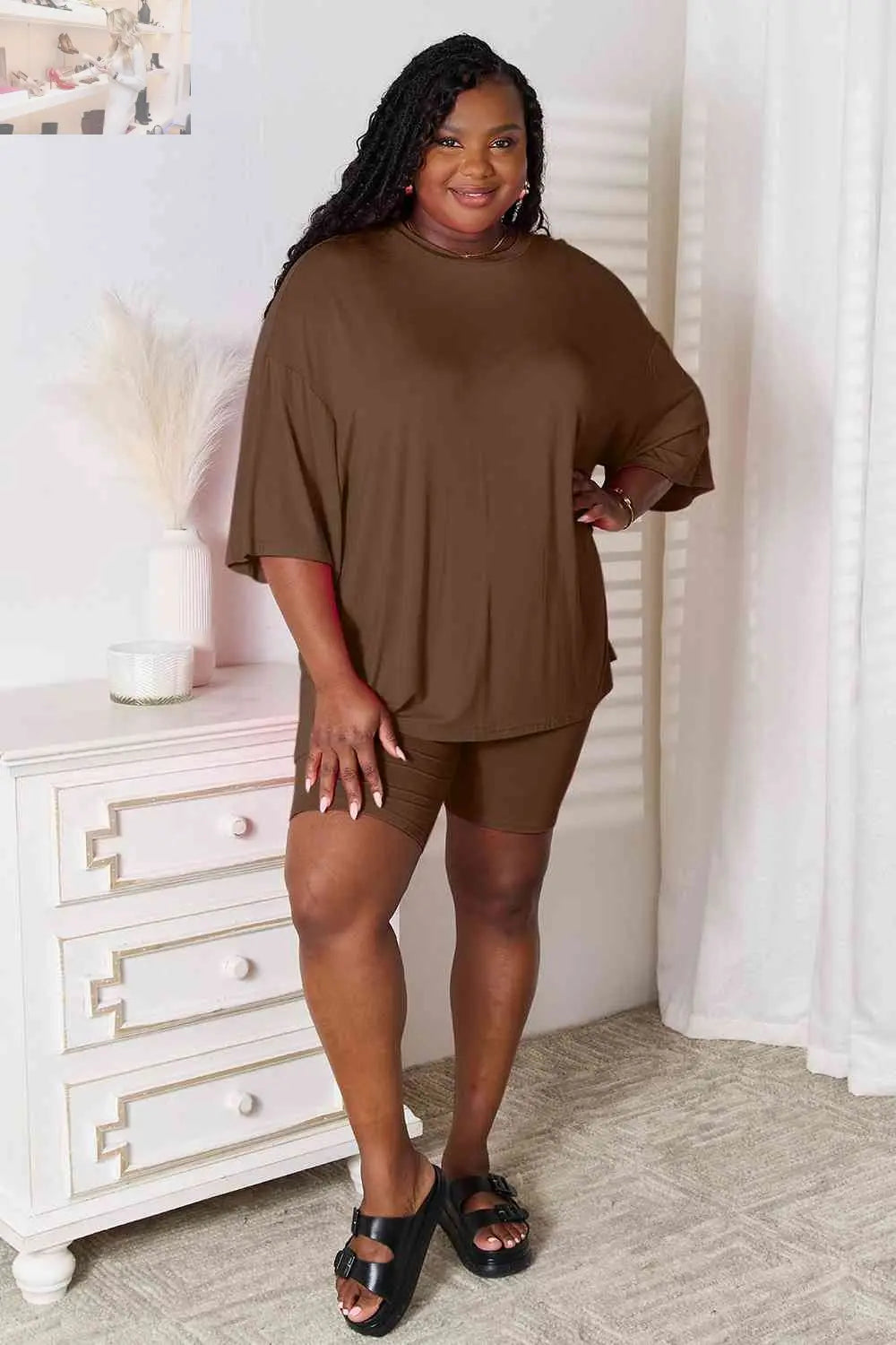Basic Bae Full Size Soft Rayon Three-Quarter Sleeve Top and Shorts Set