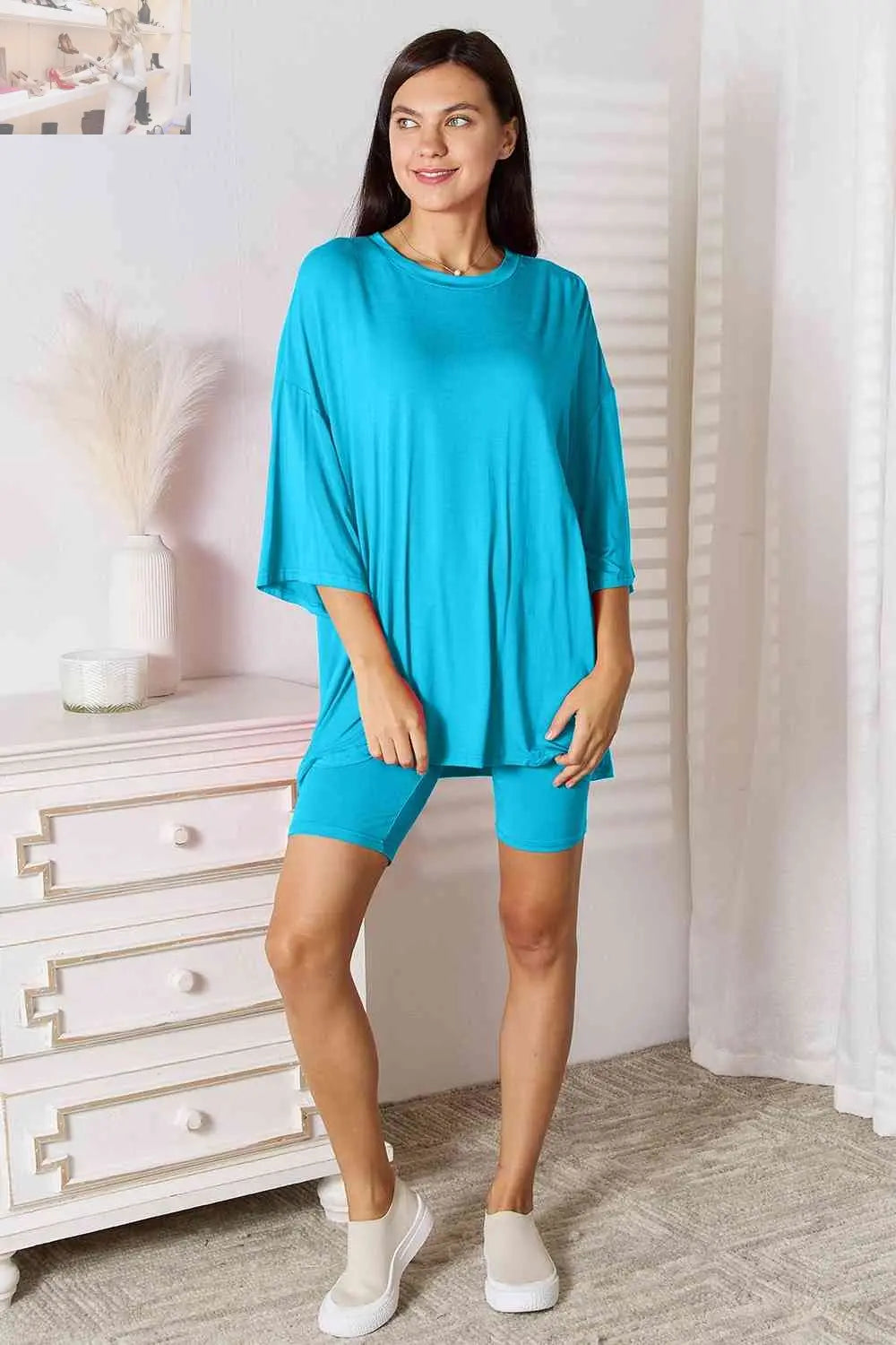 Basic Bae Full Size Soft Rayon Three-Quarter Sleeve Top and Shorts Set