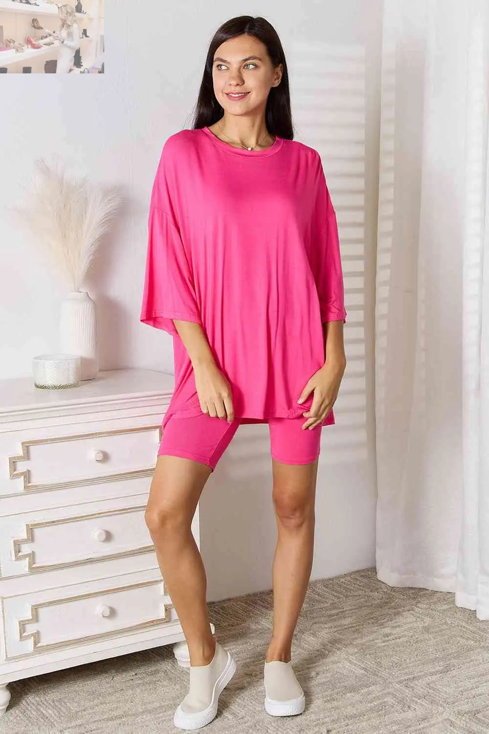 Basic Bae Full Size Soft Rayon Three-Quarter Sleeve Top and Shorts Set