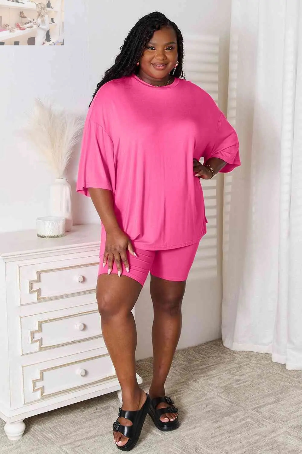 Basic Bae Full Size Soft Rayon Three-Quarter Sleeve Top and Shorts Set
