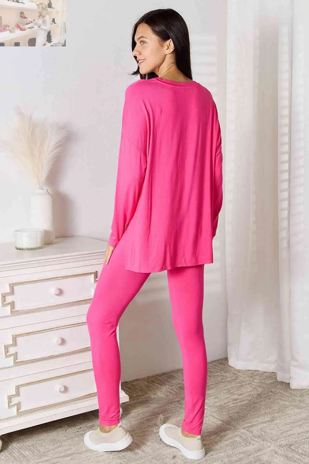 Basic Bae Full Size V-Neck Soft Rayon Long Sleeve Top and Pants Lounge Set