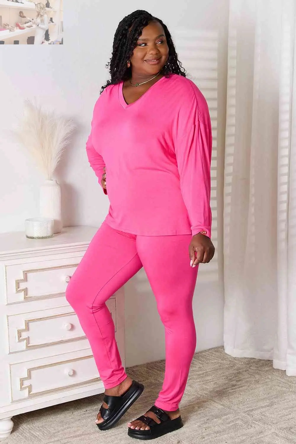Basic Bae Full Size V-Neck Soft Rayon Long Sleeve Top and Pants Lounge Set