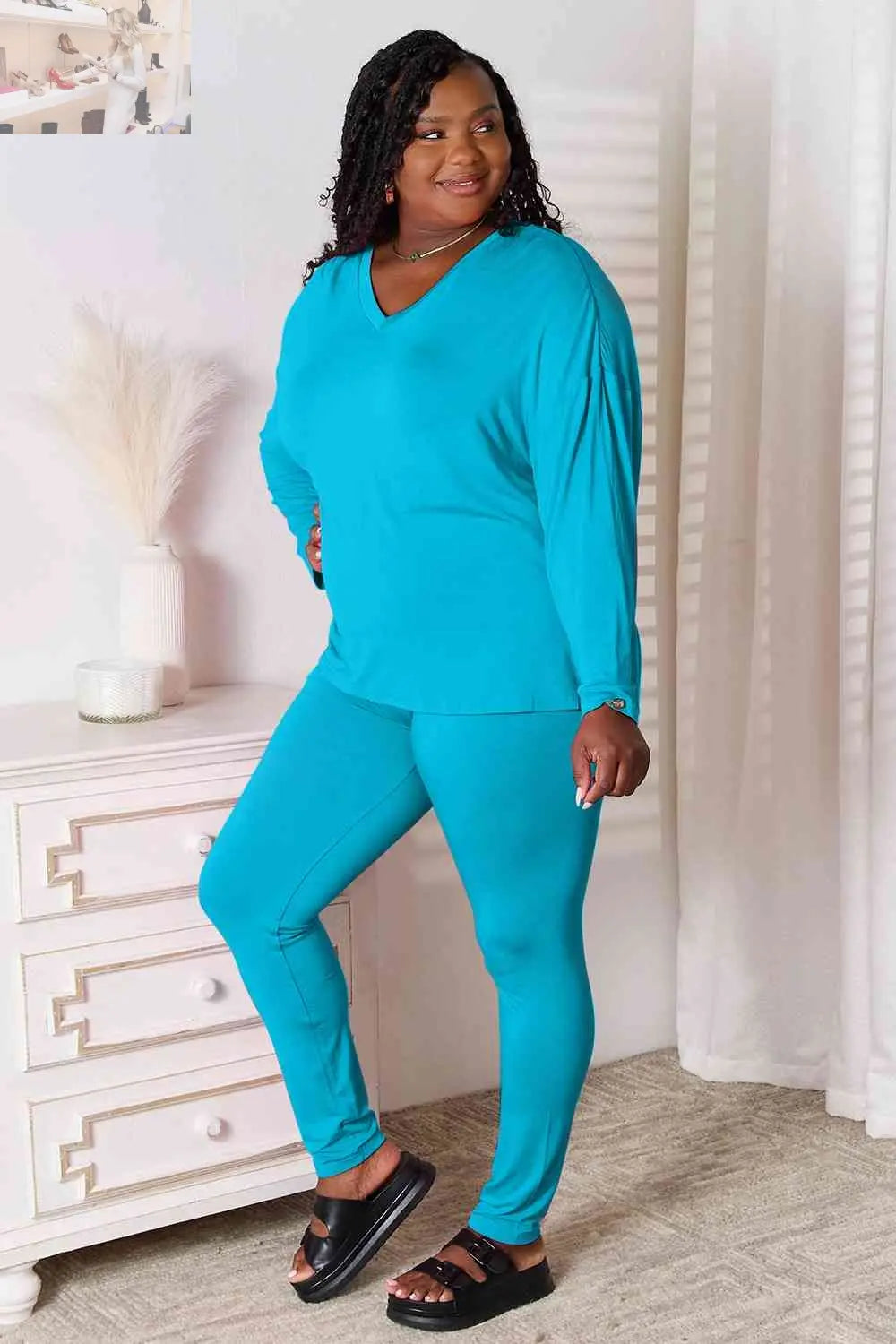 Basic Bae Full Size V-Neck Soft Rayon Long Sleeve Top and Pants Lounge Set