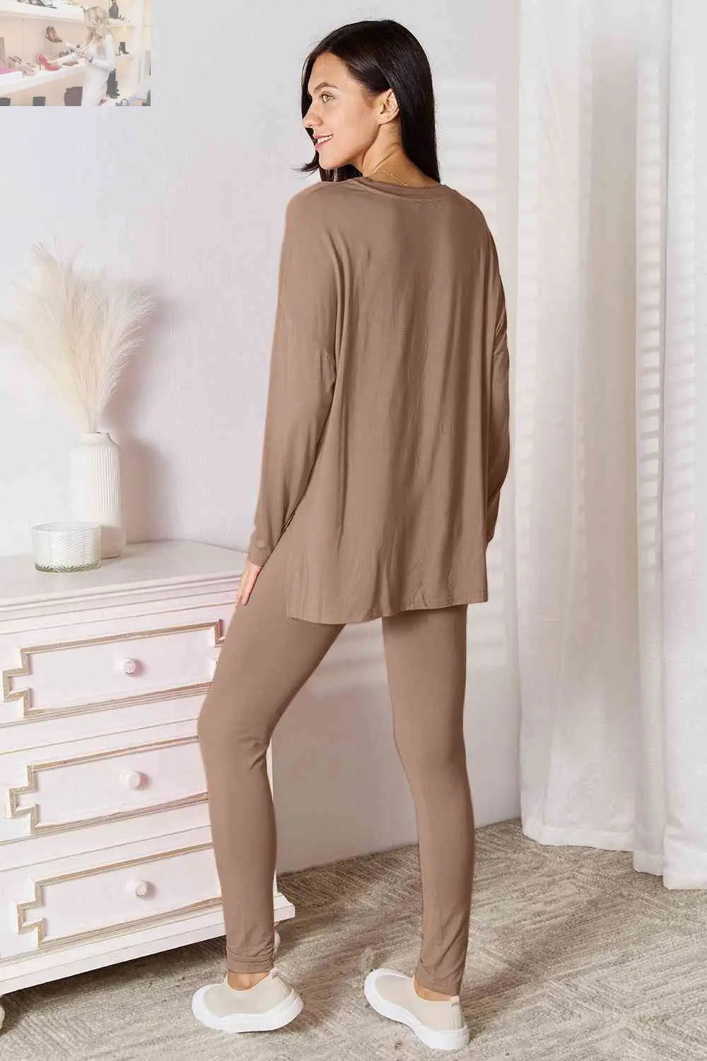 Basic Bae Full Size V-Neck Soft Rayon Long Sleeve Top and Pants Lounge Set